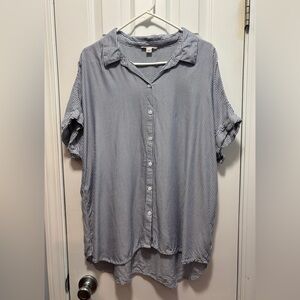 Beachlunchlounge Women's Short Sleeve Striped Loose‎ Blouse Size XL